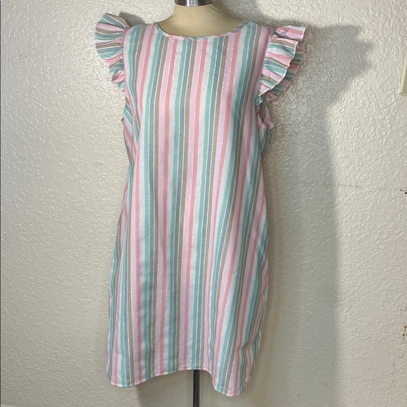 Striped Dress with Ruffle Sleeves tie at the back - Picture 1 of 10